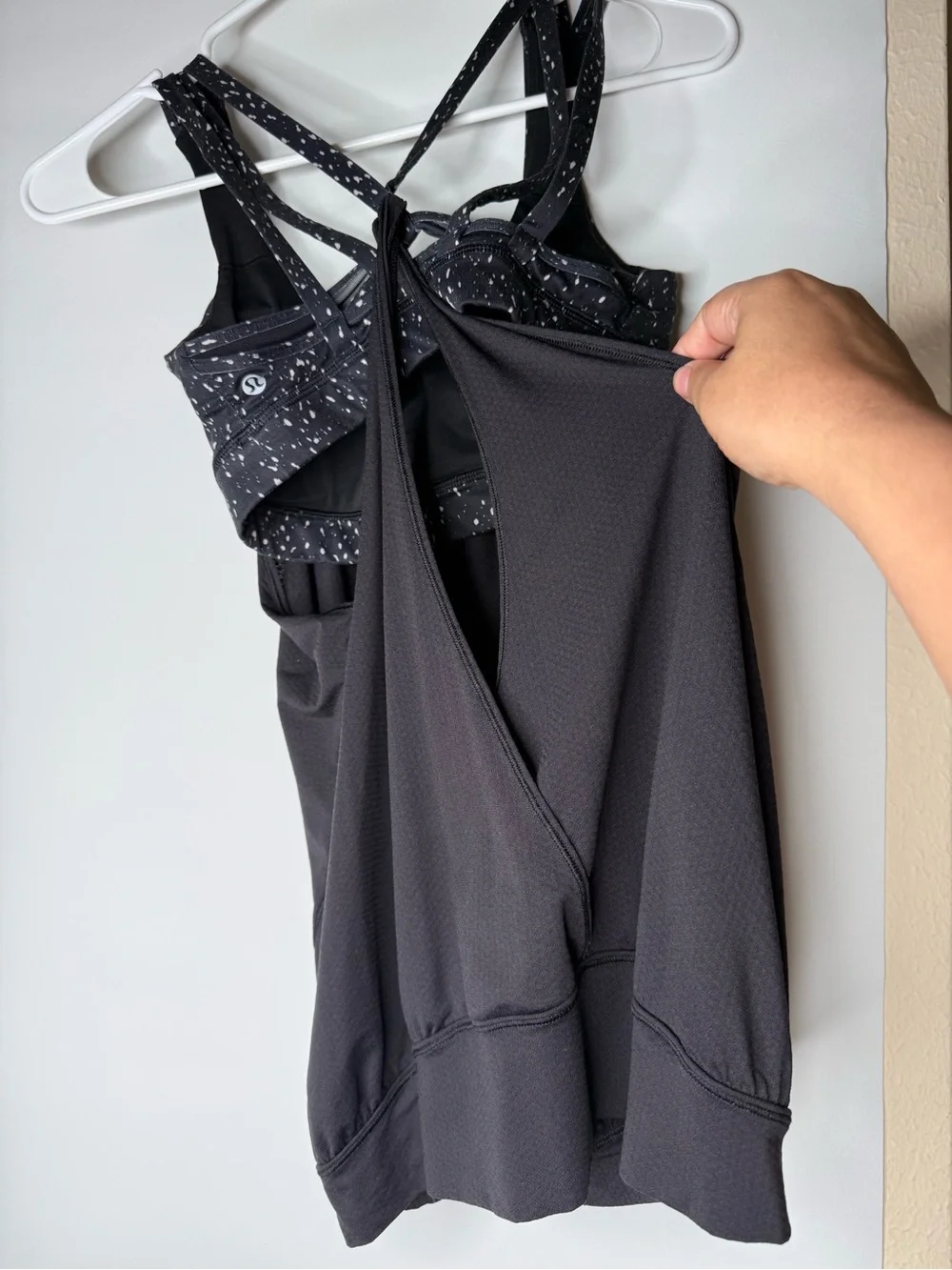 lululemon athletica Black Active Top with Light Pink Speckle Print